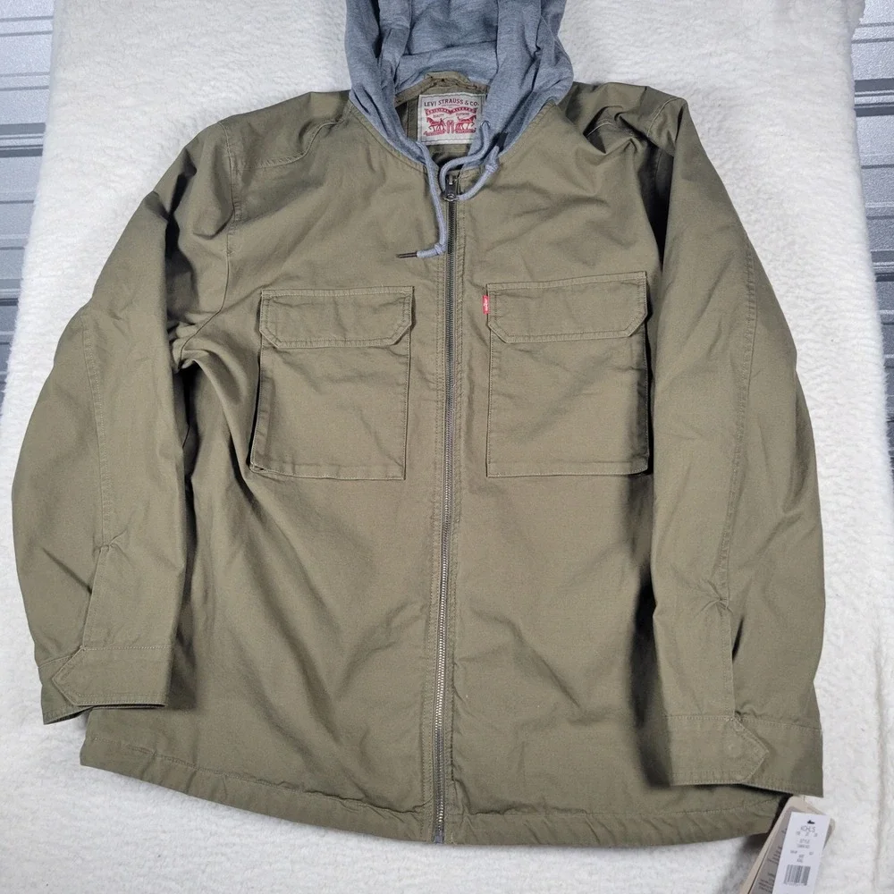 Levi Strauss & Co. Field Jacket‎ Men XXL Olive Green Hooded Zip Utility LM6RC421